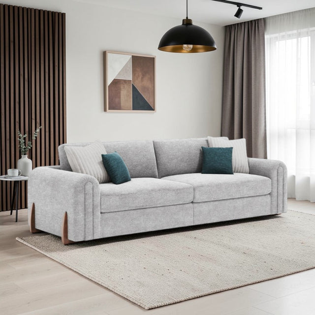 Lebus Charlie Grand sofa in silver fabric with walnut feet