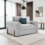 Lebus Charlie love chair in silver fabric with walnut feet