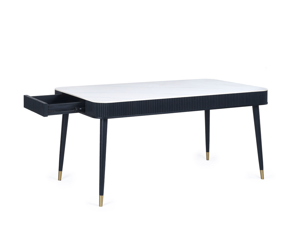 Julian Bowen Dining Tables Louis Fluted Stone Top Dining Table With Drawers - Black