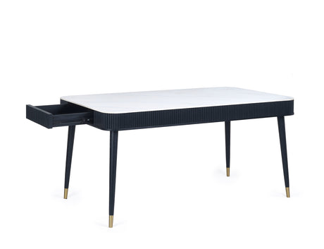 Julian Bowen Dining Tables Louis Fluted Stone Top Dining Table With Drawers - Black
