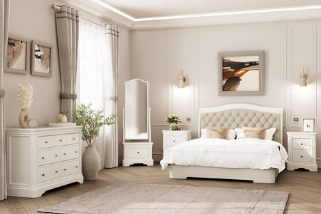 Vida Living Bed Mabel Bed Bone with Upholstered Headboard (Double - 4'6)