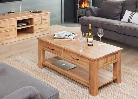 Baumhaus Coffee Table Mobel Oak Four Drawer Coffee Table