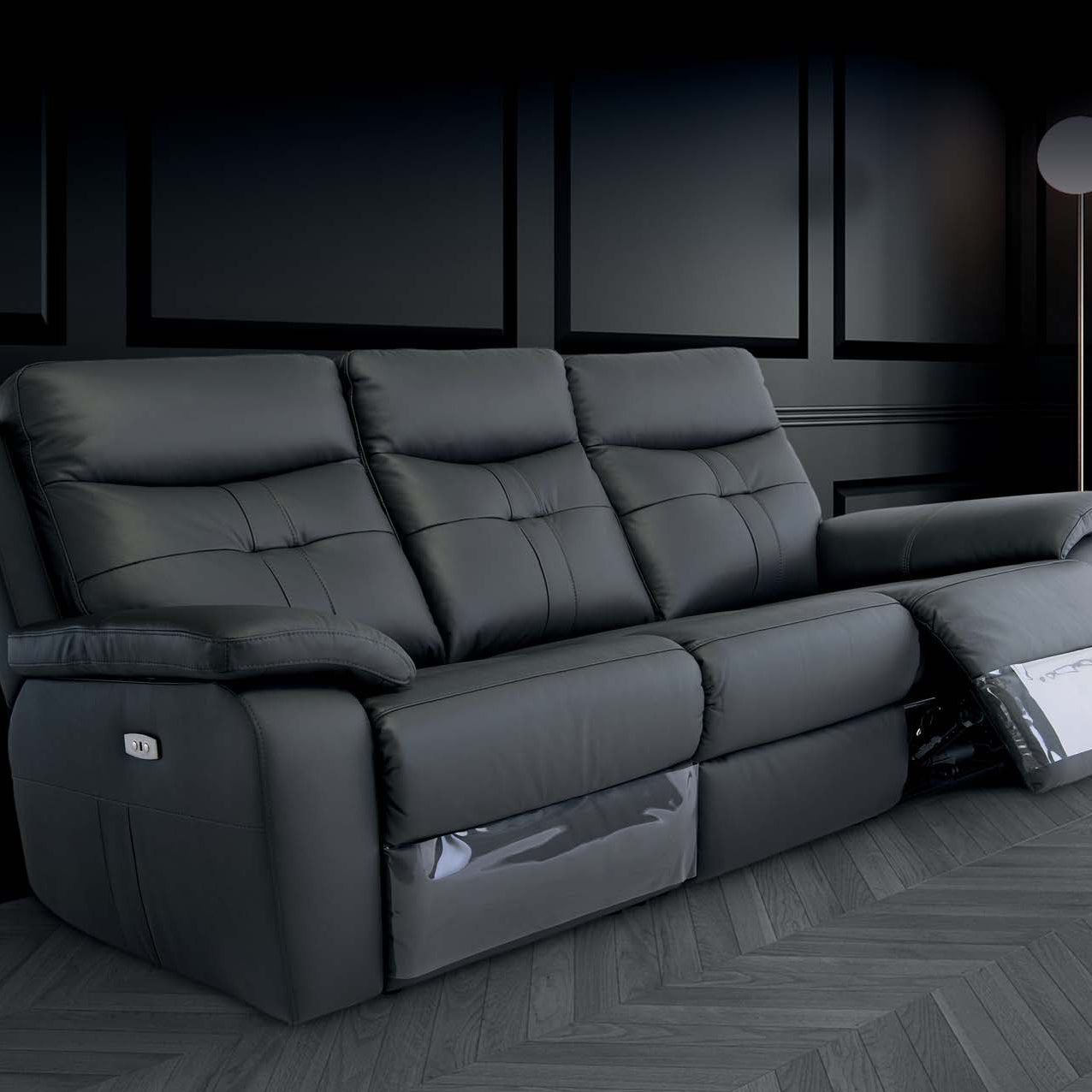 Earth Collection Reclining Sofas Charcoal Novona Leather Electric Reclining 3 Seater Sofa
