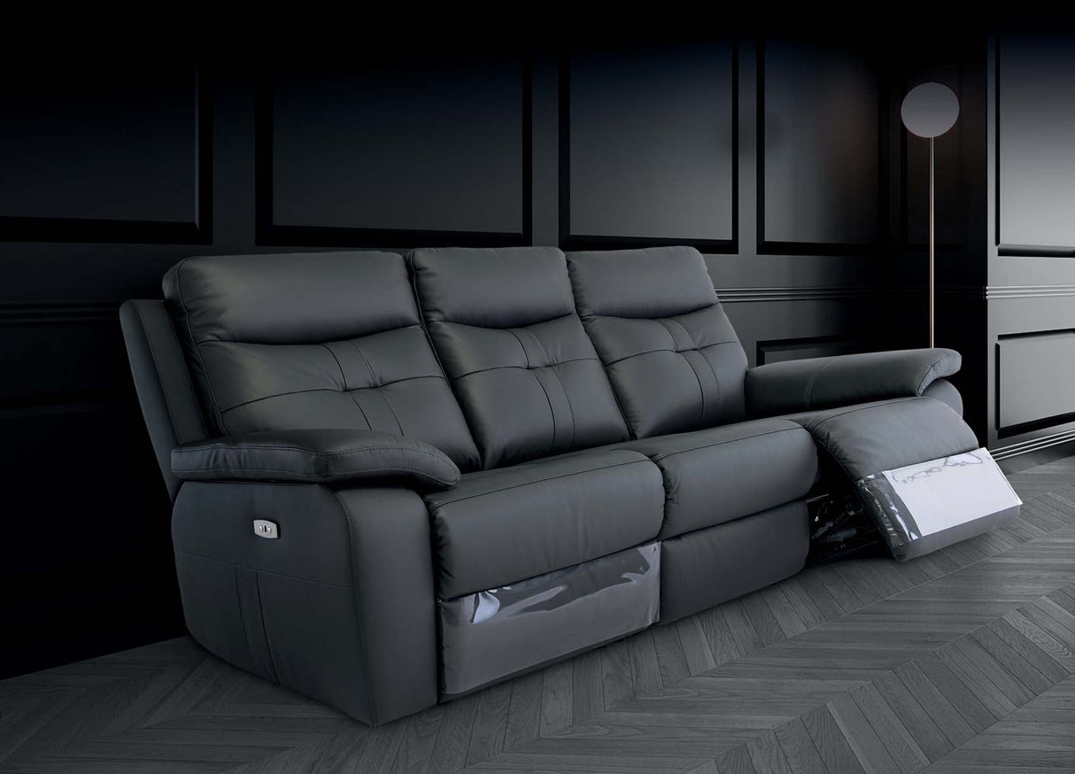 Earth Collection Reclining Sofas Charcoal Novona Leather Electric Reclining 3 Seater Sofa