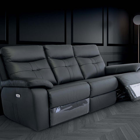 Earth Collection Reclining Sofas Charcoal Novona Leather Electric Reclining 3 Seater Sofa