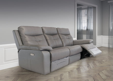 Earth Collection Reclining Sofas Grey Novona Leather Electric Reclining 3 Seater Sofa