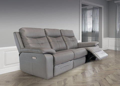 Earth Collection Reclining Sofas Grey Novona Leather Electric Reclining 3 Seater Sofa