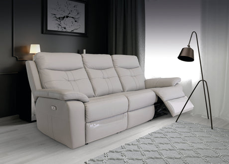 Earth Collection Reclining Sofas Light Grey Novona Leather Electric Reclining 3 Seater Sofa