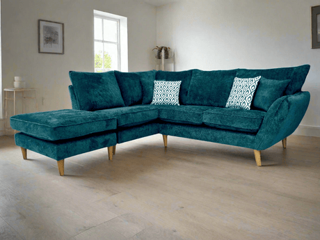 Lebus Corner Sofa Teal / Oak Perth Left Hand Facing Corner Sofa with Footstool