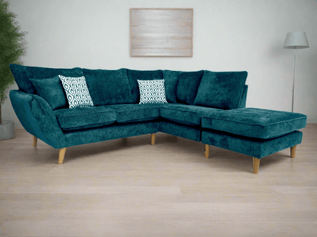 Lebus Corner Sofa Teal / Oak Perth Right Hand Facing Corner Sofa with Footstool