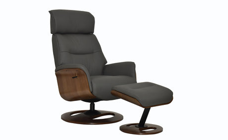 GFA Reclining Chair Charcoal Reya Leather Manual Recliner Swivel Chair and Foot Stool -GFA