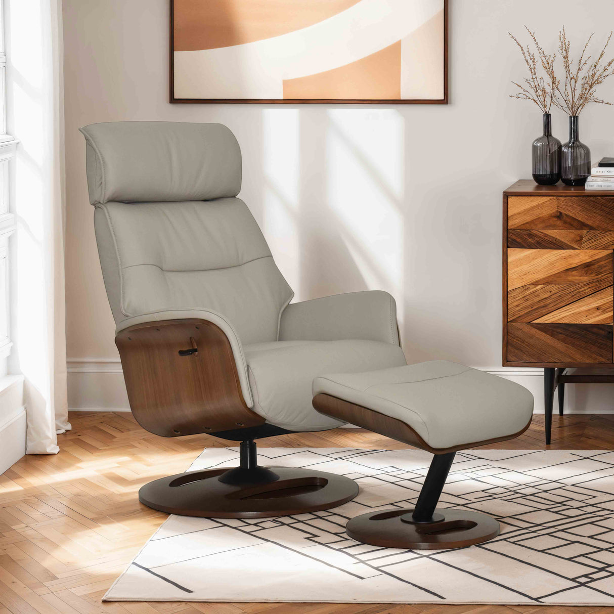 GFA Reclining Chair Reya Leather Manual Recliner Swivel Chair and Foot Stool -GFA