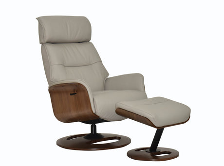 GFA Reclining Chair Taupe Reya Leather Manual Recliner Swivel Chair and Foot Stool -GFA