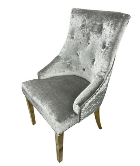 AWST Dining Chairs Romeo Silver Lion Knocker Back Fabric Chair