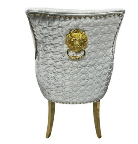 AWST Dining Chairs Romeo Silver Lion Knocker Back Fabric Chair