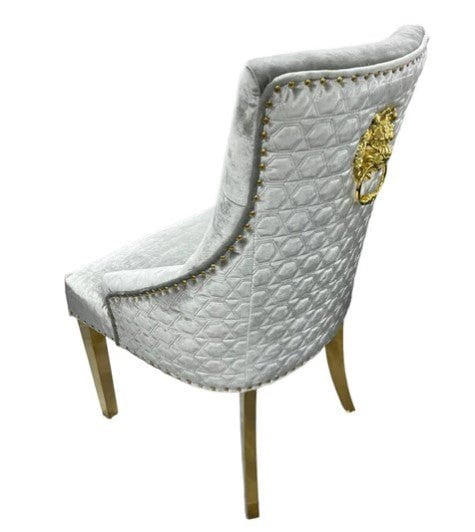 AWST Dining Chairs Romeo Silver Lion Knocker Back Fabric Chair