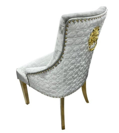 AWST Dining Chairs Romeo Silver Lion Knocker Back Fabric Chair
