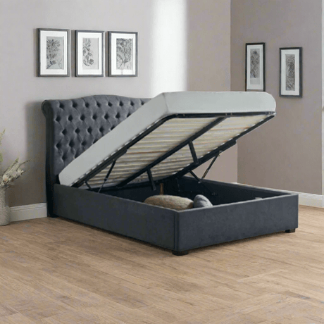Limelight Rosa Ottoman Bed Frame Rosa Dark Grey Fabric Ottoman Storage Bed