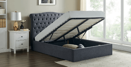 Limelight Rosa Ottoman Bed Frame Single (90cm) Rosa Dark Grey Fabric Ottoman Storage Bed