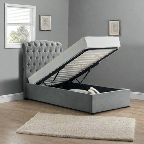 Limelight Rosa Ottoman Bed Frame Rosa Light Grey Fabric Ottoman Storage Bed
