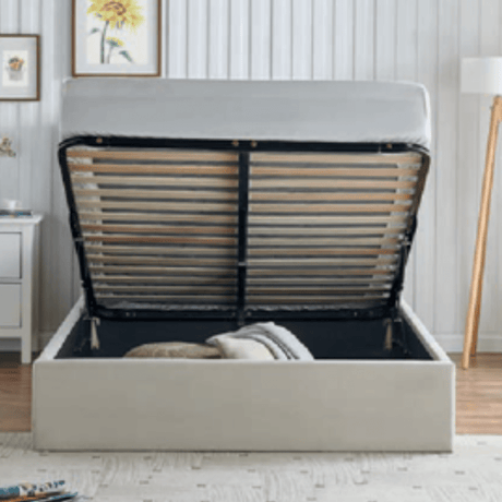Limelight Rosa Ottoman Bed Frame Rosa Natural Fabric Ottoman Storage Bed