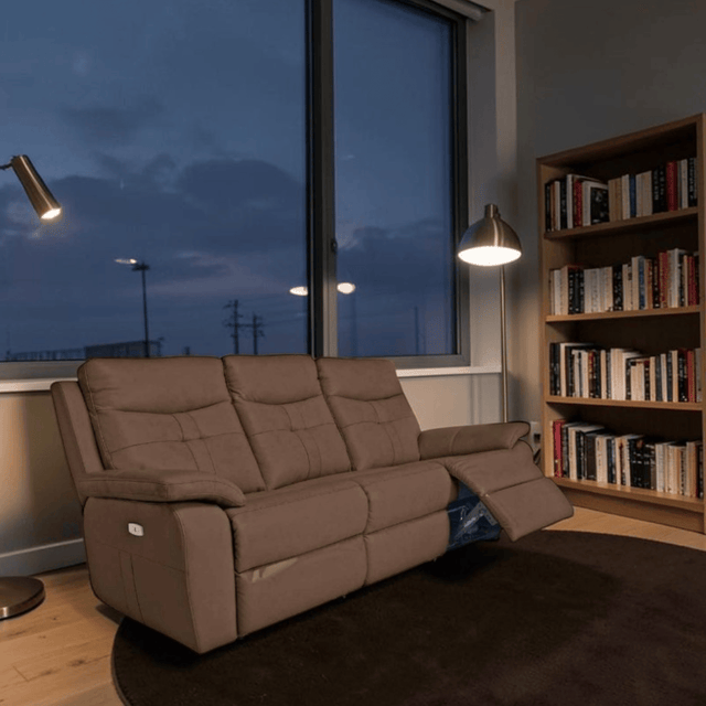 Earth Collection Reclining Sofas Sophia Brown Leather Electric Reclining 3 Seater Sofa