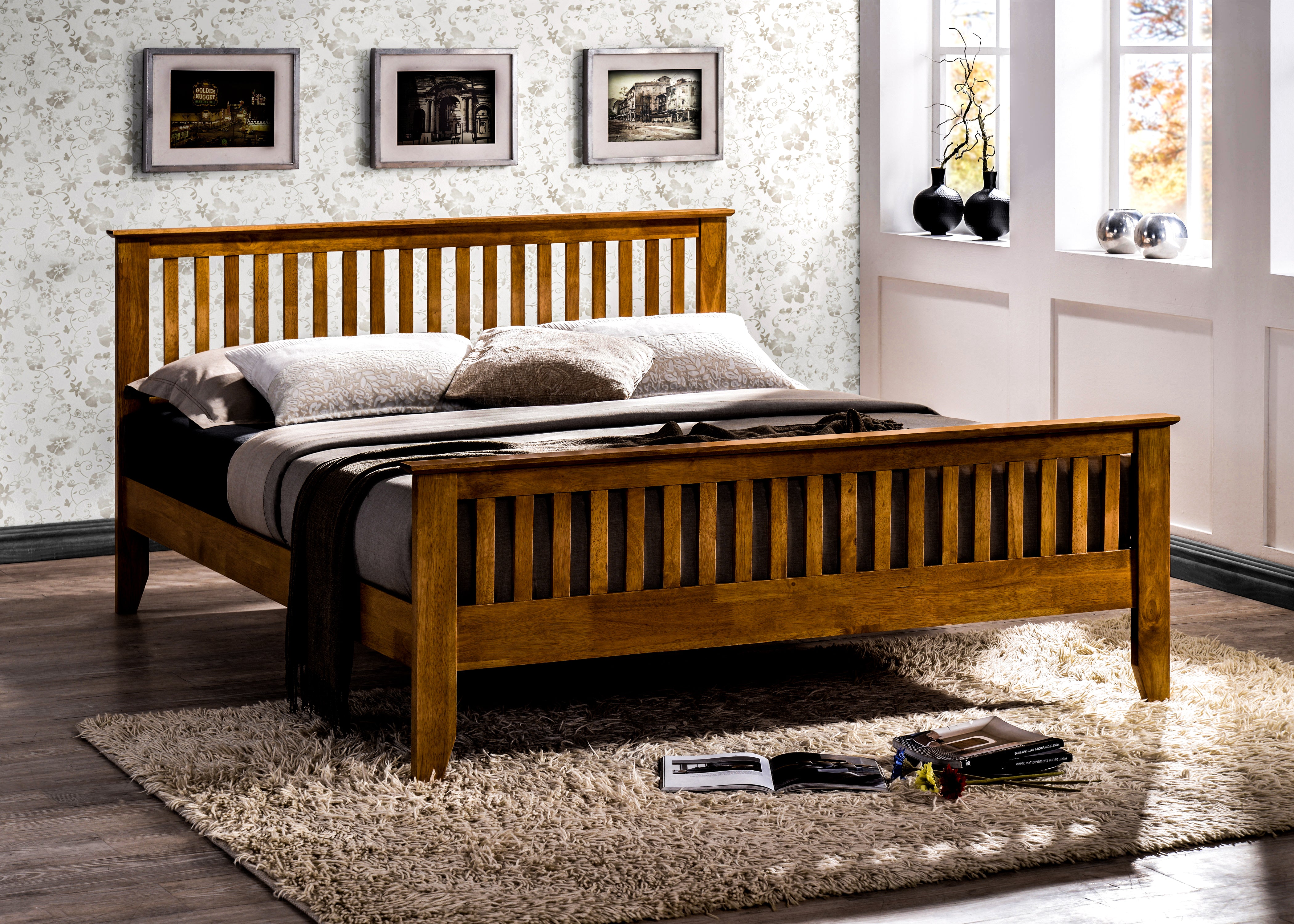 Time Living Bed Frame Single / Honey Oak Turin Wooden Bed Frame