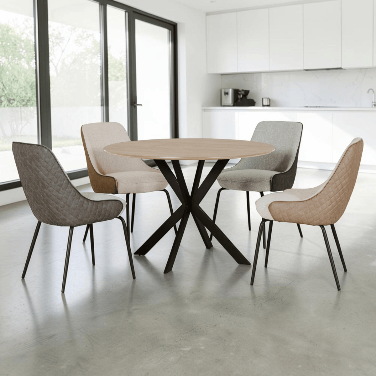 Vida Living Upholstery Dining Set Vida Sadia Round Dining Table 110cm  and 4 Chairs Set