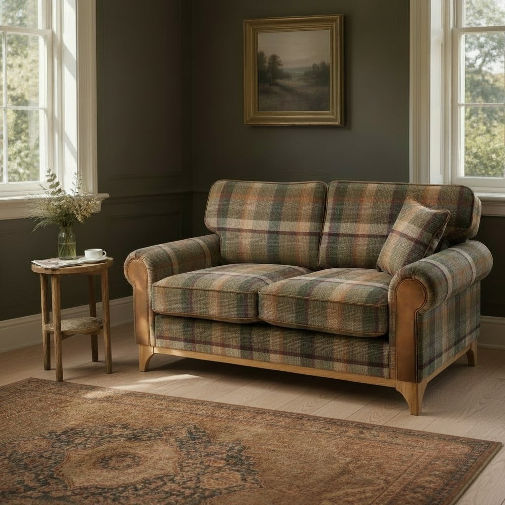 Vintage Sofa Company 3 Seater Sofa Vintage Winderwath 3 Seater Sofa in Malham Green Wool and Tan Leather