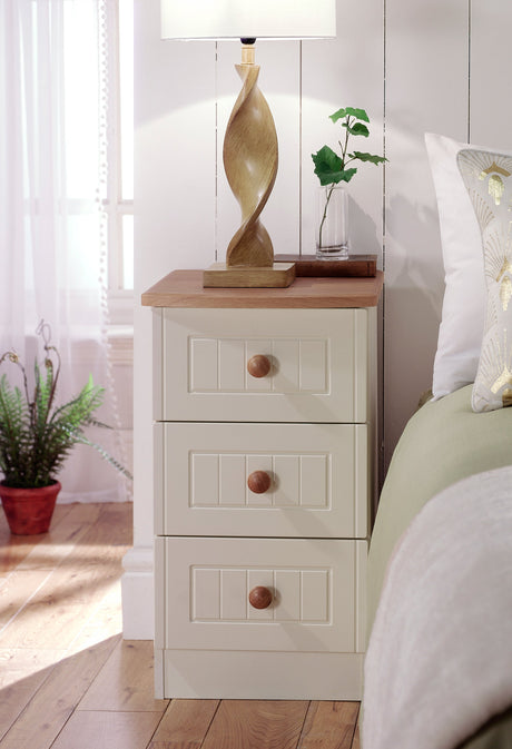 Welcome Furniture Bedside Table Warwick 2 Drawer Bedside Locker Cream and Oak WAR005