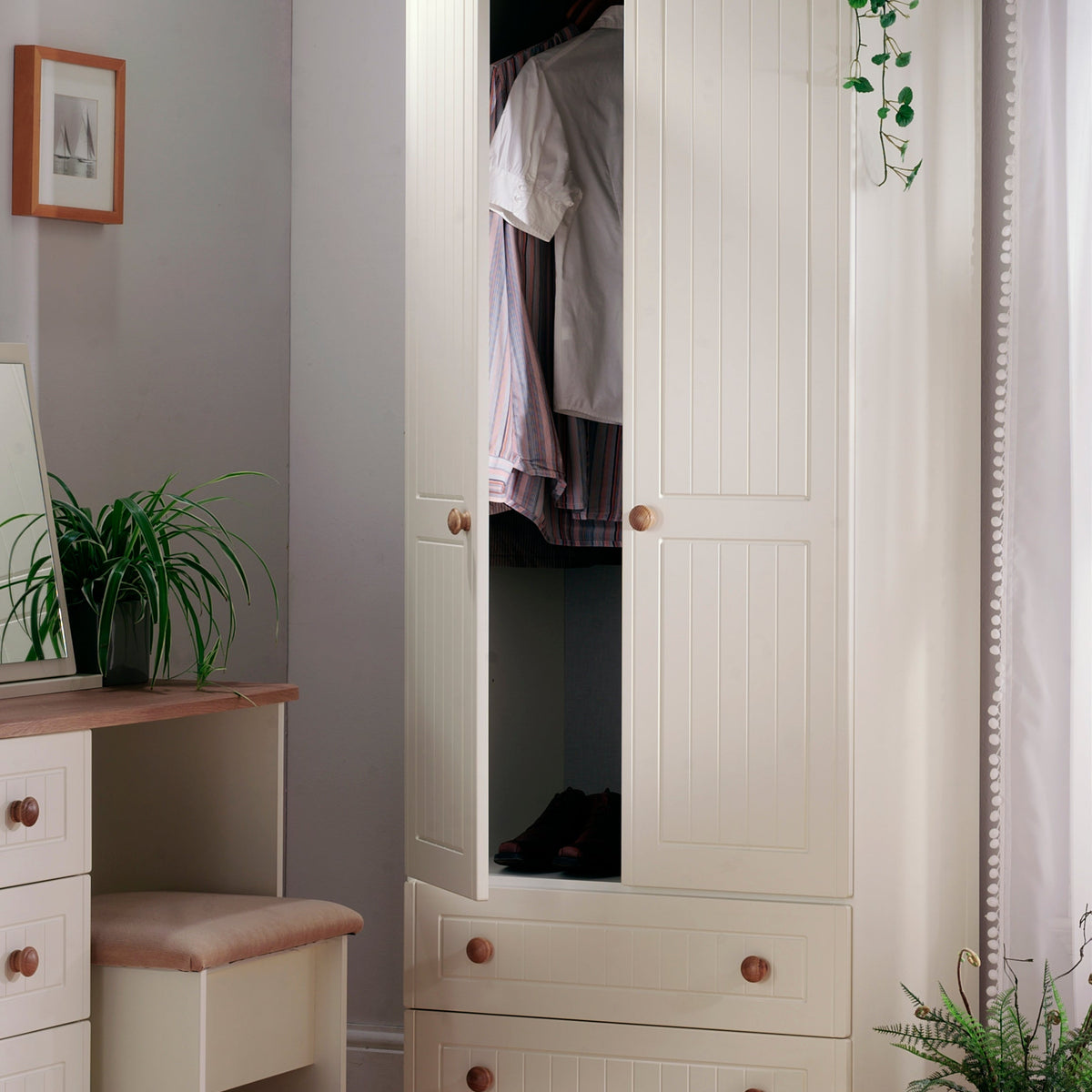 Mirror Rob Top Warwick 2ft 6in 2 Drawer Mirror Robe Cream and Oak WAR062