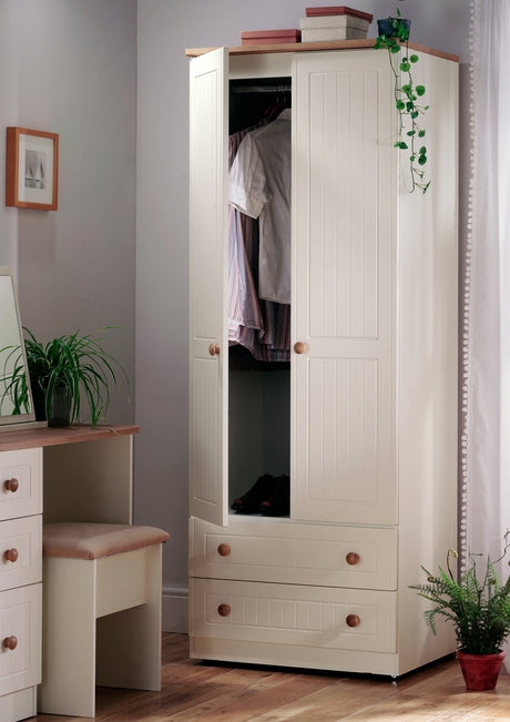 Welcome Furniture Wardrobe DefaultTitle Warwick 2ft 6in 2 Drawer Mirror Robe Cream and Oak WAR062