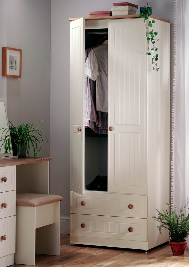 Welcome Furniture Wardrobe DefaultTitle Warwick 2ft 6in 2 Drawer Mirror Robe Cream and Oak WAR062