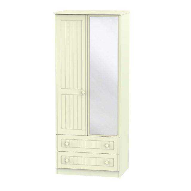 Welcome Furniture Wardrobe DefaultTitle Warwick 2ft 6in 2 Drawer Mirror Robe Cream WAR062
