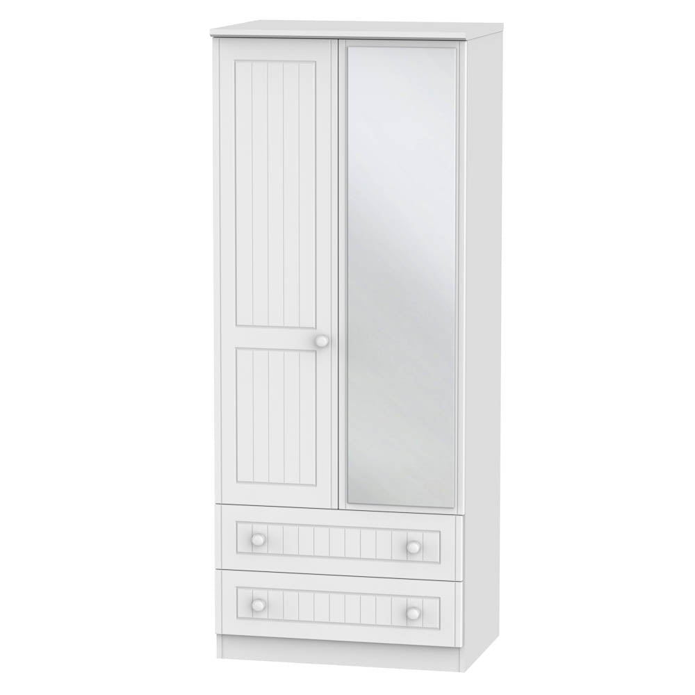 Welcome Furniture Wardrobe DefaultTitle Warwick 2ft 6in 2 Drawer Mirror Robe White WAR062