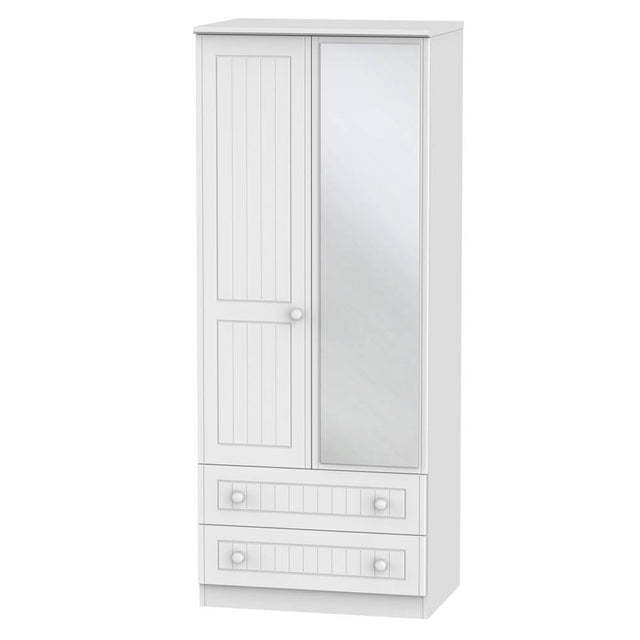 Welcome Furniture Wardrobe DefaultTitle Warwick 2ft 6in 2 Drawer Mirror Robe White WAR062