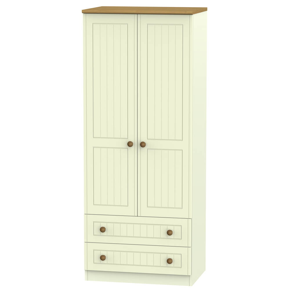 Welcome Furniture Wardrobe DefaultTitle Warwick 2ft 6in 2 Drawer Robe Cream and Oak WAR061