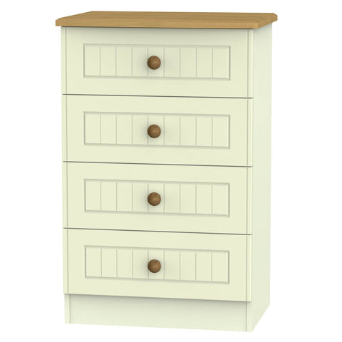 Welcome Furniture Chest of Drawers DefaultTitle Warwick 4 Drawer Midi Chest of Drawers Cream and Oak WAR008