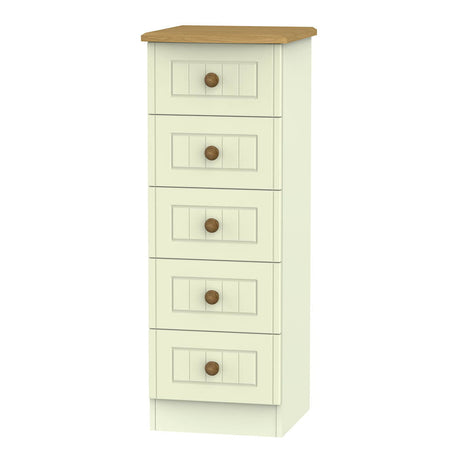 Welcome Furniture Bedside Table DefaultTitle Warwick 5 Drawer Bedside Locker Cream and Oak WAR003