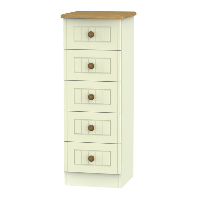 Welcome Furniture Bedside Table DefaultTitle Warwick 5 Drawer Bedside Locker Cream and Oak WAR003