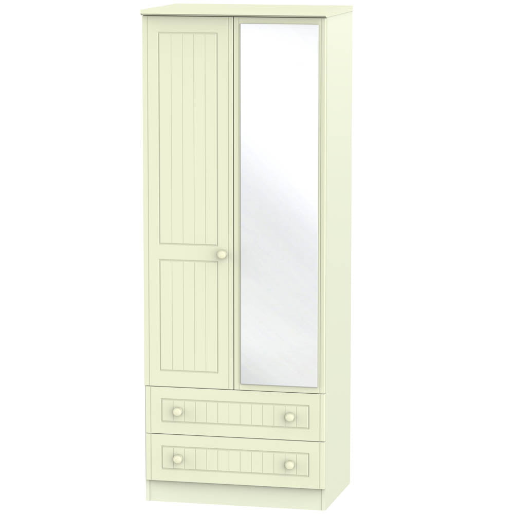 Welcome Furniture Wardrobe DefaultTitle Warwick Tall 2ft 6in 2 Drawer Mirror Wardrobe Cream WAR082