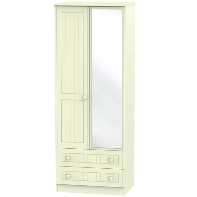 Welcome Furniture Wardrobe DefaultTitle Warwick Tall 2ft 6in 2 Drawer Mirror Wardrobe Cream WAR082