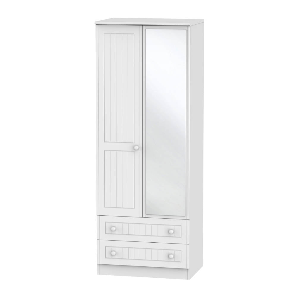 Welcome Furniture Wardrobe DefaultTitle Warwick Tall 2ft 6in 2 Drawer Mirror Wardrobe White WAR082