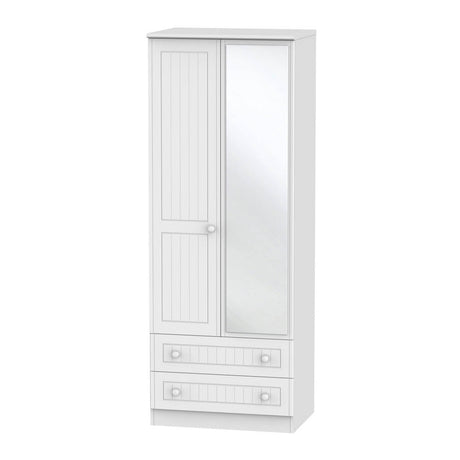 Welcome Furniture Wardrobe DefaultTitle Warwick Tall 2ft 6in 2 Drawer Mirror Wardrobe White WAR082