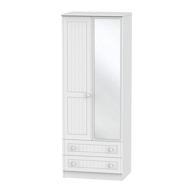 Welcome Furniture Wardrobe DefaultTitle Warwick Tall 2ft 6in 2 Drawer Mirror Wardrobe White WAR082