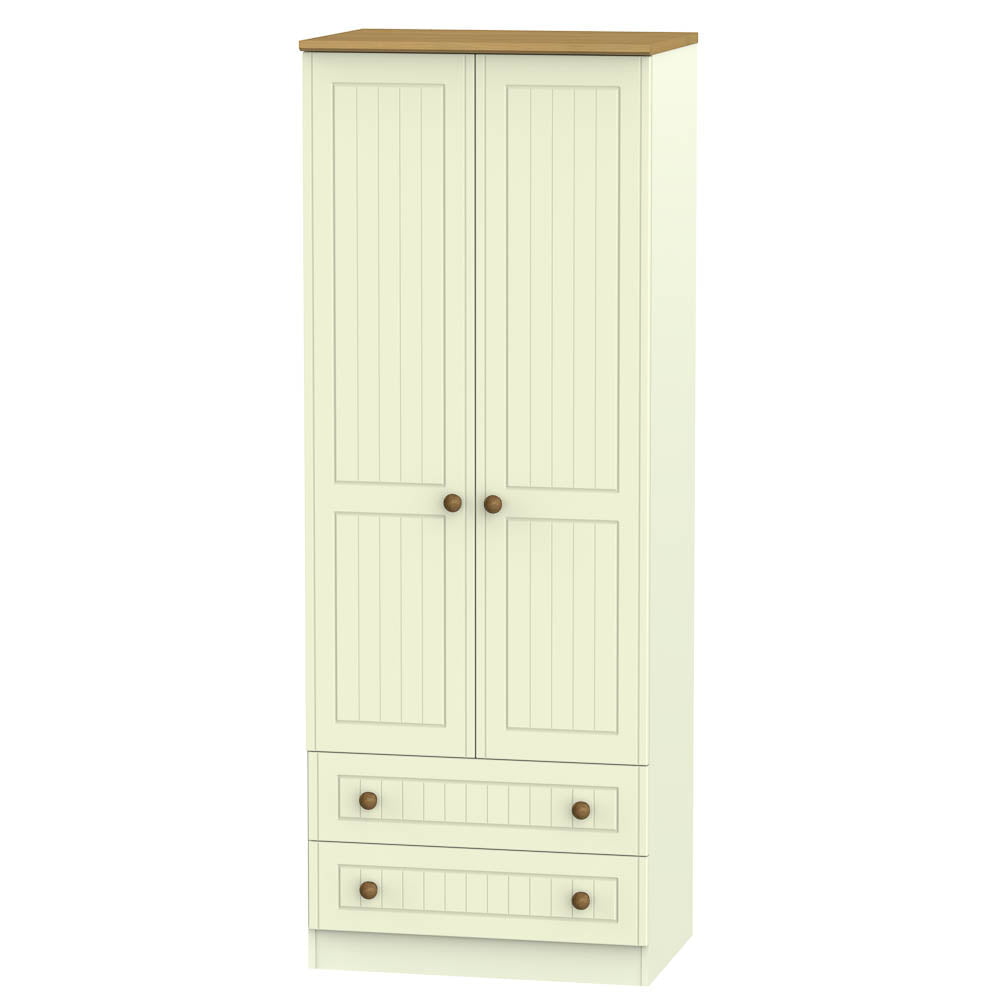 Welcome Furniture Wardrobe DefaultTitle Warwick Tall 2ft 6in 2 Drawer Wardrobe Cream and Oak WAR081