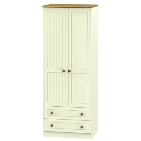 Welcome Furniture Wardrobe DefaultTitle Warwick Tall 2ft 6in 2 Drawer Wardrobe Cream and Oak WAR081