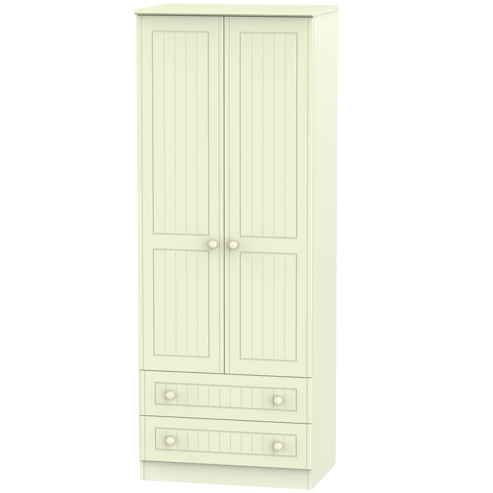 Welcome Furniture Wardrobe DefaultTitle Warwick Tall 2ft 6in 2 Drawer Wardrobe Cream WAR081