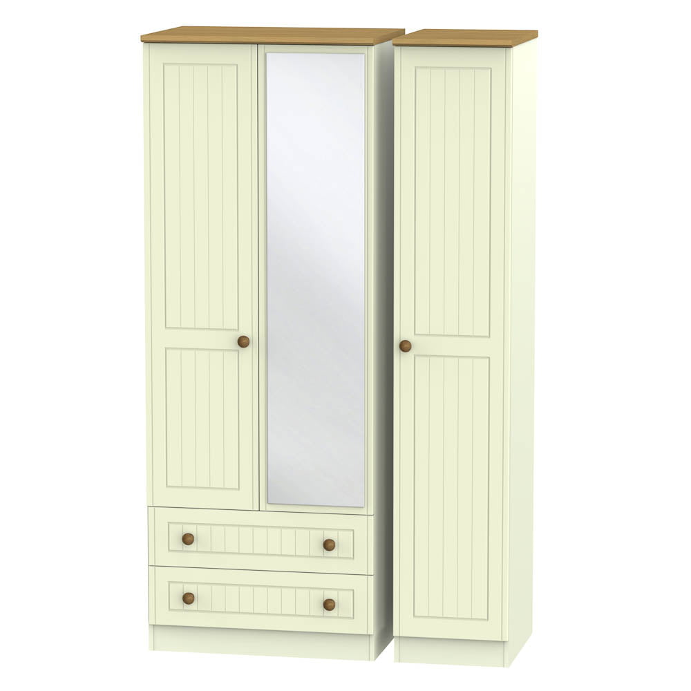 Welcome Furniture Wardrobe DefaultTitle Warwick Tall Triple 2 Drawer Mirror Wardrobe Cream and Oak WAR142
