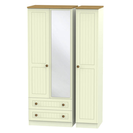 Welcome Furniture Wardrobe DefaultTitle Warwick Tall Triple 2 Drawer Mirror Wardrobe Cream and Oak WAR142